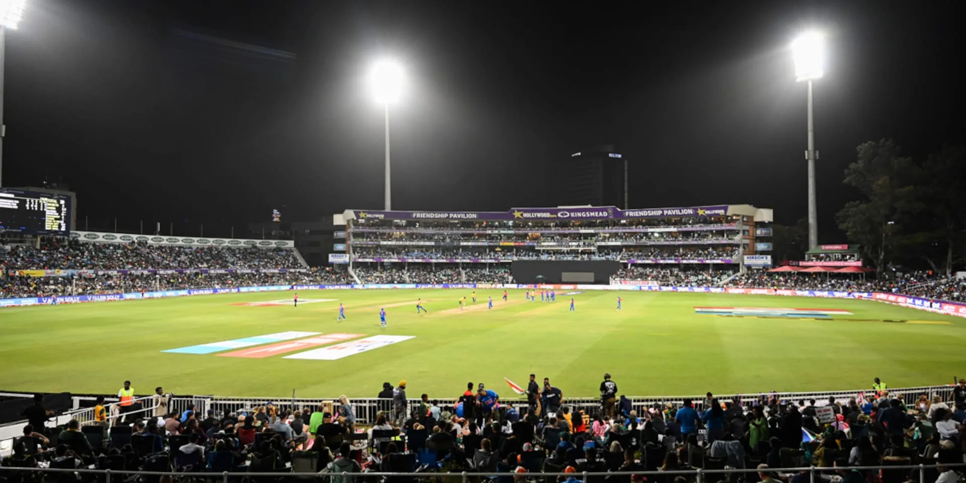 Kingsmead in Durban under floodlights during a night match