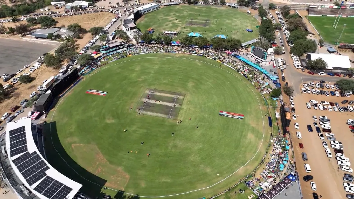 Aerial view of Namibia Cricket Ground in Windhoek during a match